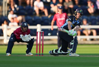 080726 - Glamorgan v Northamptonshire Steelbacks, Vitality Blast Men - Ben Kellaway of Glamorgan plays a shot