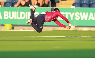 080726 - Glamorgan v Northamptonshire Steelbacks, Vitality Blast Men - Ricardo Vasconcelos of Northamptonshire Steelbacks catches Asa Tribe of Glamorgan