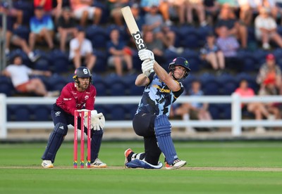 080726 - Glamorgan v Northamptonshire Steelbacks, Vitality Blast Men - Jimmy Neesham of Glamorgan plays a shot