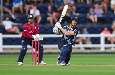 080726 - Glamorgan v Northamptonshire Steelbacks, Vitality Blast Men - Jimmy Neesham of Glamorgan plays a shot