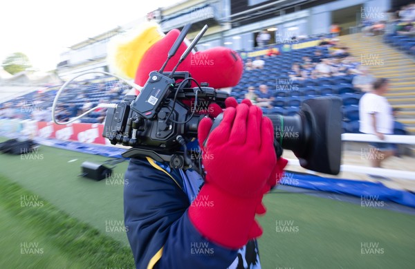 080726 - Glamorgan v Northamptonshire Steelbacks, Vitality Blast Men - Morgan the Glamorgan mascot debuts as camera operator for the pre match build up