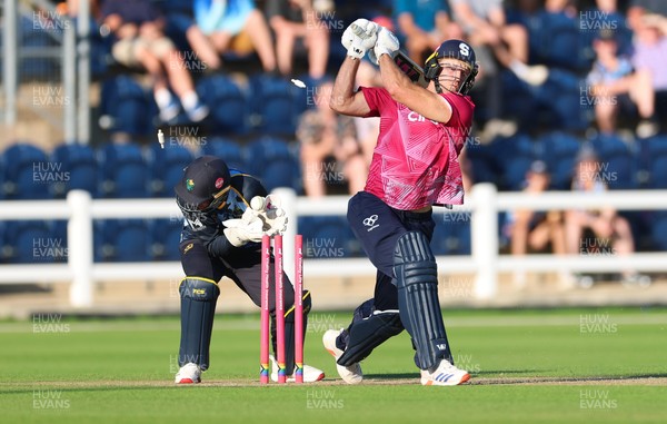 080726 - Glamorgan v Northamptonshire Steelbacks, Vitality Blast Men - David Willey of Northamptonshire Steelbacks is bowled by Ben Kellaway of Glamorgan