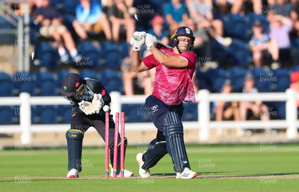 080726 - Glamorgan v Northamptonshire Steelbacks, Vitality Blast Men - David Willey of Northamptonshire Steelbacks is bowled by Ben Kellaway of Glamorgan