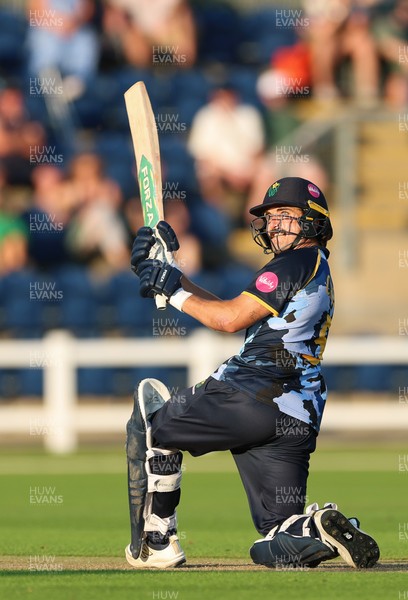 080726 - Glamorgan v Northamptonshire Steelbacks, Vitality Blast Men - Kiran Carlson of Glamorgan hits a four