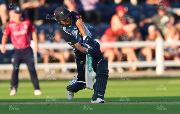 080726 - Glamorgan v Northamptonshire Steelbacks, Vitality Blast Men - Kiran Carlson of Glamorgan hits a four