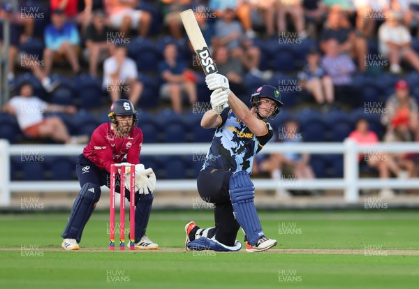 080726 - Glamorgan v Northamptonshire Steelbacks, Vitality Blast Men - Jimmy Neesham of Glamorgan plays a shot