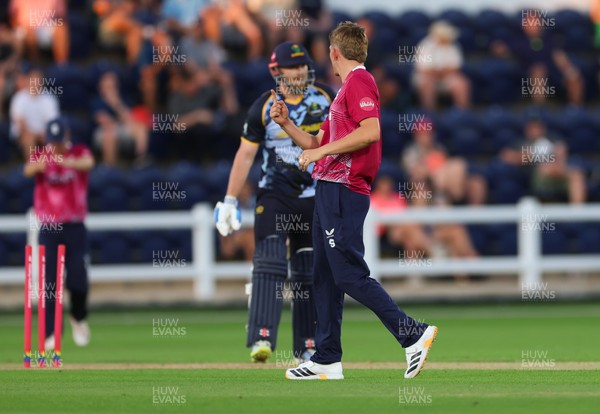 080726 - Glamorgan v Northamptonshire Steelbacks, Vitality Blast Men - James Sales of Northamptonshire Steelbacks celebrates bowling out Dan Douthwaite of Glamorgan