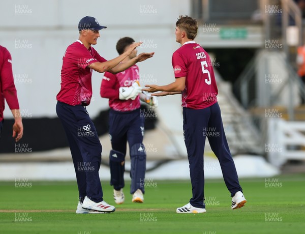 080726 - Glamorgan v Northamptonshire Steelbacks, Vitality Blast Men - James Sales of Northamptonshire Steelbacks celebrates bowling out Dan Douthwaite of Glamorgan