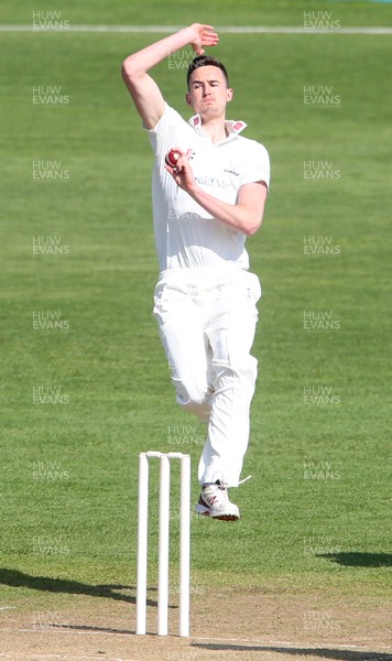 030417 - Glamorgan v Nottinghamshire - Pre Season Friendly - Jack Murphy of Glamorgan bowling