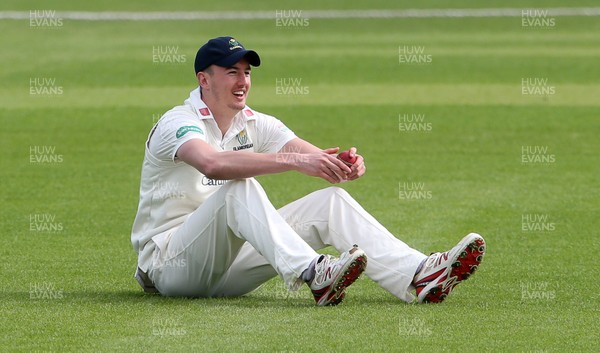 030417 - Glamorgan v Nottinghamshire - Pre Season Friendly - Jack Murphy of Glamorgan gathers the ball