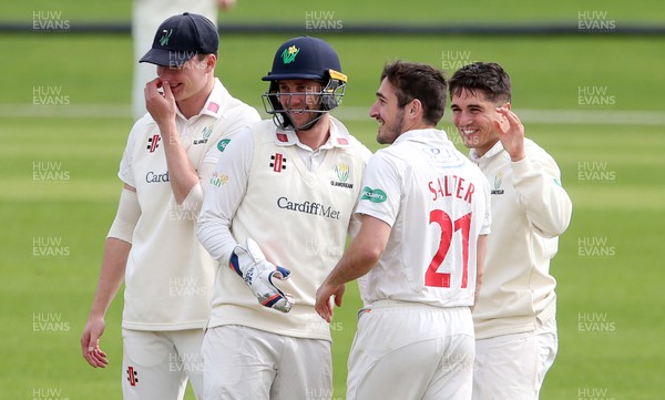 030417 - Glamorgan v Nottinghamshire - Pre Season Friendly - Andrew Salter celebrates team mates after bowling out Mike Lumb of Nottinghamshire