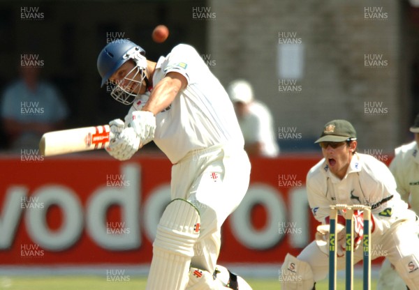 05.06.07 - Glamorgan v Nottinghamshire -  Glamorgan's Alex Wharf hits a ball off the bowling of Graeme Swann on his way to 6 runs 