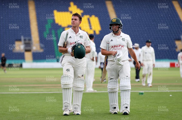 120722 - Glamorgan v Nottinghamshire - LV= County Championship Division Two - Matthew Montgomery and Steven Mullaney of Nottinghamshire walk off the field