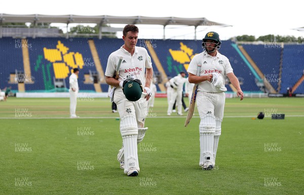 120722 - Glamorgan v Nottinghamshire - LV= County Championship Division Two - Matthew Montgomery and Steven Mullaney of Nottinghamshire walk off the field