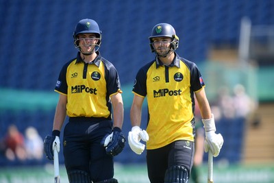 170825 - Glamorgan v Nottinghamshire - Metro Bank One Day Cup - Romano Franco and Ned Leonard of Glamorgan at the end of their Innings