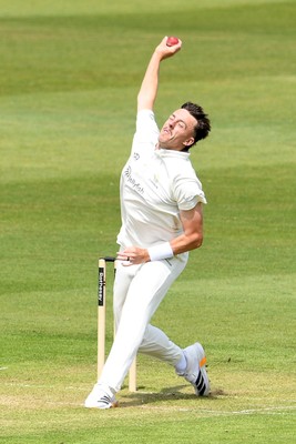 080526 - Glamorgan v Somerset - Rothesay County Championship -  Ryan Hadley of Glamorgan bowls the ball to dismiss Josh Thomas of Somerset