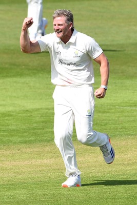 080526 - Glamorgan v Somerset - Rothesay County Championship -  Timm Van Der Gugten of Glamorgan celebrates after bowling the ball to dismiss Will Smeed of Somerset