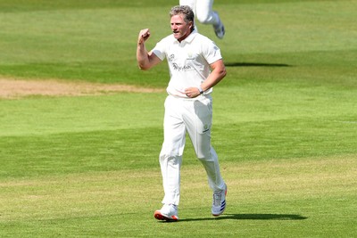 080526 - Glamorgan v Somerset - Rothesay County Championship -  Timm Van Der Gugten of Glamorgan celebrates after bowling the ball to dismiss Will Smeed of Somerset
