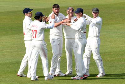 080526 - Glamorgan v Somerset - Rothesay County Championship -  Asa Tribe of Glamorgan celebrates with team mates after he catches the ball to dismiss Craig Overton of Somerset