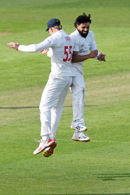 080526 - Glamorgan v Somerset - Rothesay County Championship -  Asa Tribe of Glamorgan celebrates with Zain Ul Hassan after catching the ball to dismiss Lewis Gregory of Somerset