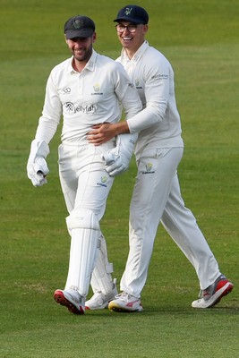 080526 - Glamorgan v Somerset - Rothesay County Championship -  Chris Cooke of Glamorgan celebrates with Asa Tribe after he catches the last ball of the day to dismiss Migael Pretorius of Somerset