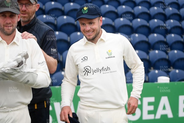 080526 - Glamorgan v Somerset - Rothesay County Championship -  Mason Crane of Glamorgan with his first Glamorgan cap before the match