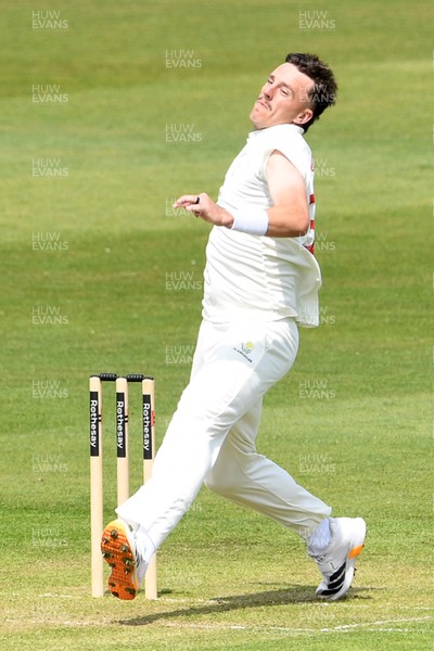 080526 - Glamorgan v Somerset - Rothesay County Championship -  Ryan Hadley of Glamorgan bowls the ball to dismiss Josh Thomas of Somerset