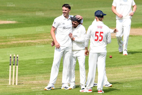 080526 - Glamorgan v Somerset - Rothesay County Championship -  Ryan Hadley of Glamorgan bowls the ball to dismiss Josh Thomas of Somerset