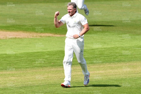 080526 - Glamorgan v Somerset - Rothesay County Championship -  Timm Van Der Gugten of Glamorgan celebrates after bowling the ball to dismiss Will Smeed of Somerset