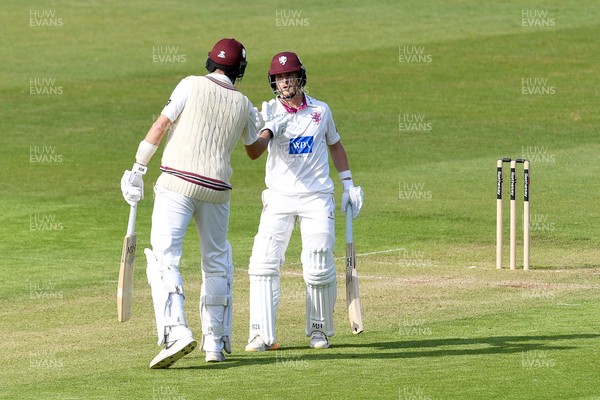 080526 - Glamorgan v Somerset - Rothesay County Championship -  Tom Abell of Somerset is congratulated by teammate Craig Overton after he hits 50