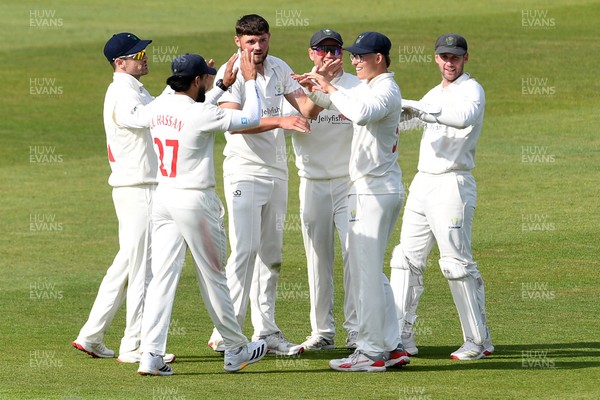 080526 - Glamorgan v Somerset - Rothesay County Championship -  Asa Tribe of Glamorgan celebrates with team mates after he catches the ball to dismiss Craig Overton of Somerset