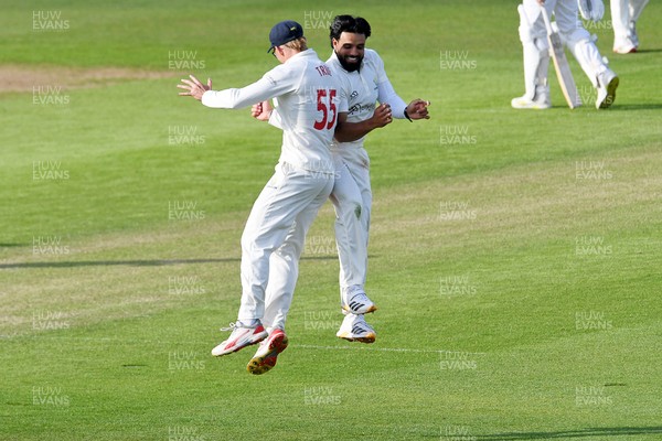 080526 - Glamorgan v Somerset - Rothesay County Championship -  Asa Tribe of Glamorgan celebrates with Zain Ul Hassan after catching the ball to dismiss Lewis Gregory of Somerset