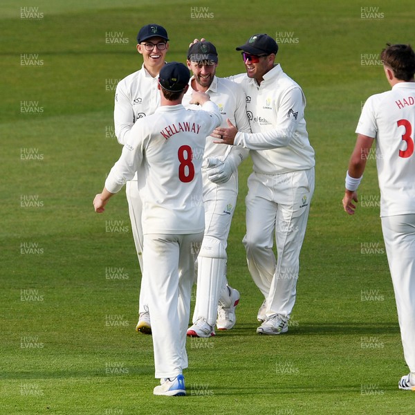 080526 - Glamorgan v Somerset - Rothesay County Championship -  Chris Cooke of Glamorgan celebrates with Asa Tribe after he catches the last ball of the day to dismiss Migael Pretorius of Somerset