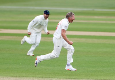 100526 - Glamorgan v Somerset - Rothesay County Championship, Division One - Timm Van Der Gugten of Glamorgan celebrates taking the wicket of Craig Overton who was caught by Asa Tribe
