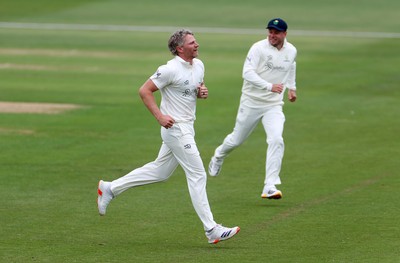 100526 - Glamorgan v Somerset - Rothesay County Championship, Division One - Timm Van Der Gugten of Glamorgan celebrates taking the wicket of Craig Overton who was caught by Asa Tribe