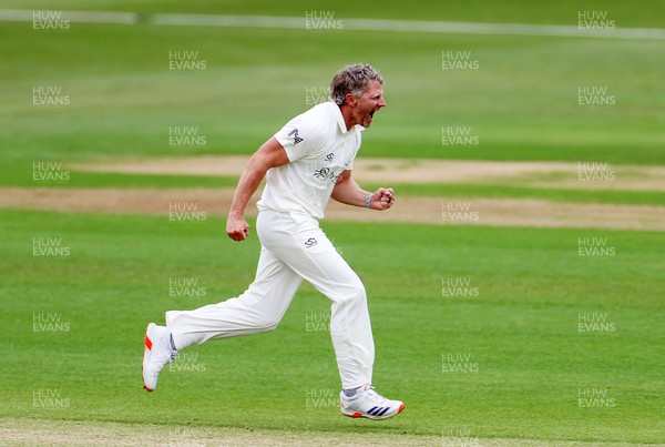 100526 - Glamorgan v Somerset - Rothesay County Championship, Division One - Timm Van Der Gugten of Glamorgan celebrates taking the wicket of Craig Overton who was caught by Asa Tribe