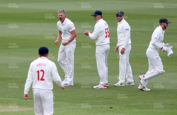100526 - Glamorgan v Somerset - Rothesay County Championship, Division One - Timm Van Der Gugten of Glamorgan celebrates taking the wicket of Lewis Gregory