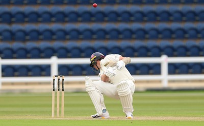 110526 - Glamorgan v Somerset, Rothesay County Championship Division 1, Day 4 of 4 - Ryan Hadley of Glamorgan takes a strike to the helmet