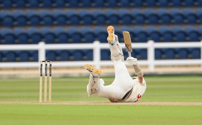 110526 - Glamorgan v Somerset, Rothesay County Championship Division 1, Day 4 of 4 - Ryan Hadley of Glamorgan takes a strike to the helmet