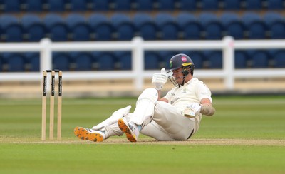 110526 - Glamorgan v Somerset, Rothesay County Championship Division 1, Day 4 of 4 - Ryan Hadley of Glamorgan takes a strike to the helmet