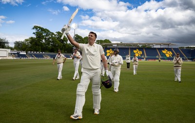 110526 - Glamorgan v Somerset, Rothesay County Championship Division 1, Day 4 of 4 - Ryan Hadley of Glamorgan celebrates as he leaves the field having hit 50 run and the final runs that won Glamorgan the match