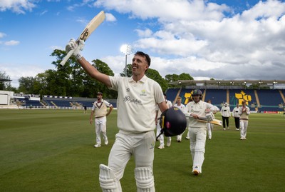 110526 - Glamorgan v Somerset, Rothesay County Championship Division 1, Day 4 of 4 - Ryan Hadley of Glamorgan celebrates as he leaves the field having hit 50 run and the final runs that won Glamorgan the match