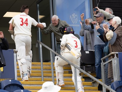 110526 - Glamorgan v Somerset, Rothesay County Championship Division 1, Day 4 of 4 - Ryan Hadley of Glamorgan is congratulated by fans as he leaves the field having hit 50 run and the final runs that won Glamorgan the match