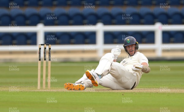 110526 - Glamorgan v Somerset, Rothesay County Championship Division 1, Day 4 of 4 - Ryan Hadley of Glamorgan takes a strike to the helmet
