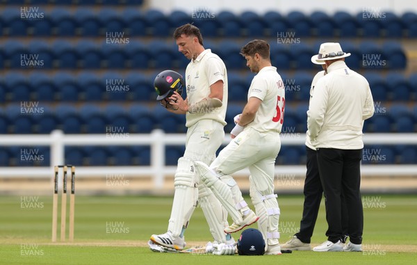 110526 - Glamorgan v Somerset, Rothesay County Championship Division 1, Day 4 of 4 - Ryan Hadley of Glamorgan is checked over after he takes a strike to the helmet