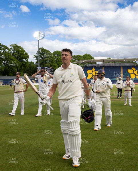 110526 - Glamorgan v Somerset, Rothesay County Championship Division 1, Day 4 of 4 - Ryan Hadley of Glamorgan celebrates as he leaves the field having hit 50 run and the final runs that won Glamorgan the match