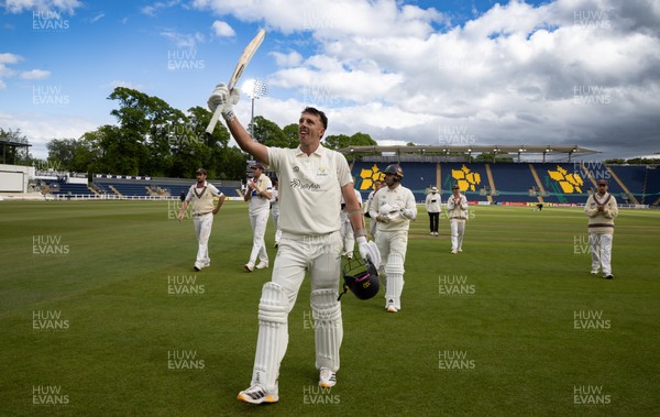 110526 - Glamorgan v Somerset, Rothesay County Championship Division 1, Day 4 of 4 - Ryan Hadley of Glamorgan celebrates as he leaves the field having hit 50 run and the final runs that won Glamorgan the match