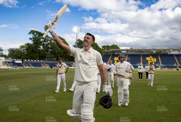 110526 - Glamorgan v Somerset, Rothesay County Championship Division 1, Day 4 of 4 - Ryan Hadley of Glamorgan celebrates as he leaves the field having hit 50 run and the final runs that won Glamorgan the match