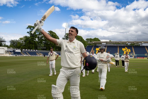 110526 - Glamorgan v Somerset, Rothesay County Championship Division 1, Day 4 of 4 - Ryan Hadley of Glamorgan celebrates as he leaves the field having hit 50 run and the final runs that won Glamorgan the match