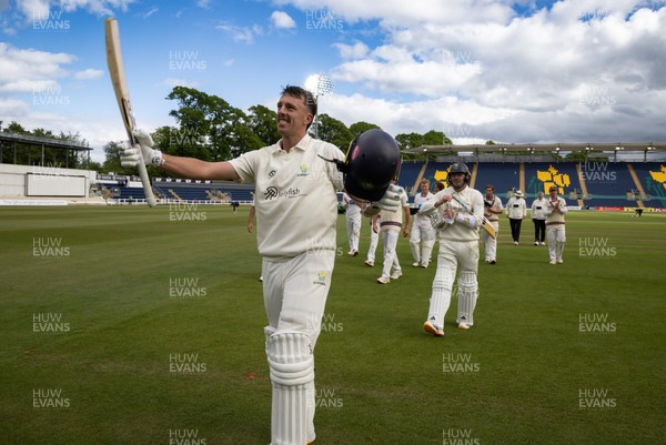110526 - Glamorgan v Somerset, Rothesay County Championship Division 1, Day 4 of 4 - Ryan Hadley of Glamorgan celebrates as he leaves the field having hit 50 run and the final runs that won Glamorgan the match